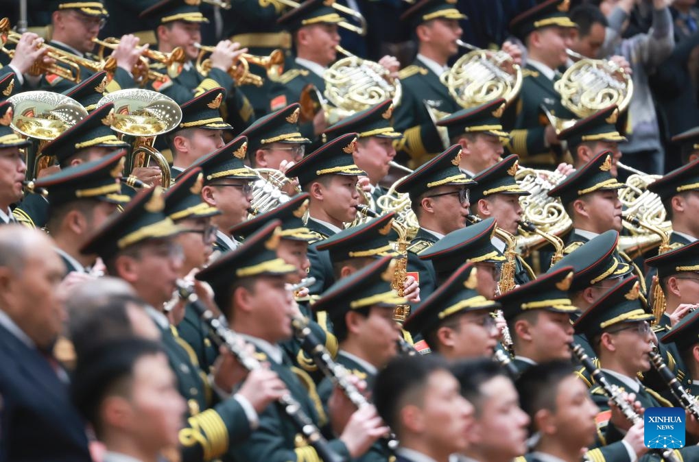 The military band of the Chinese People's Liberation Army performs at the opening meeting of the fourth session of the 14th Chinese People's Political Consultative Conference (CPPCC) National Committee at the Great Hall of the People in Beijing, capital of China, March 4, 2026. (Xinhua/Wang Ye)