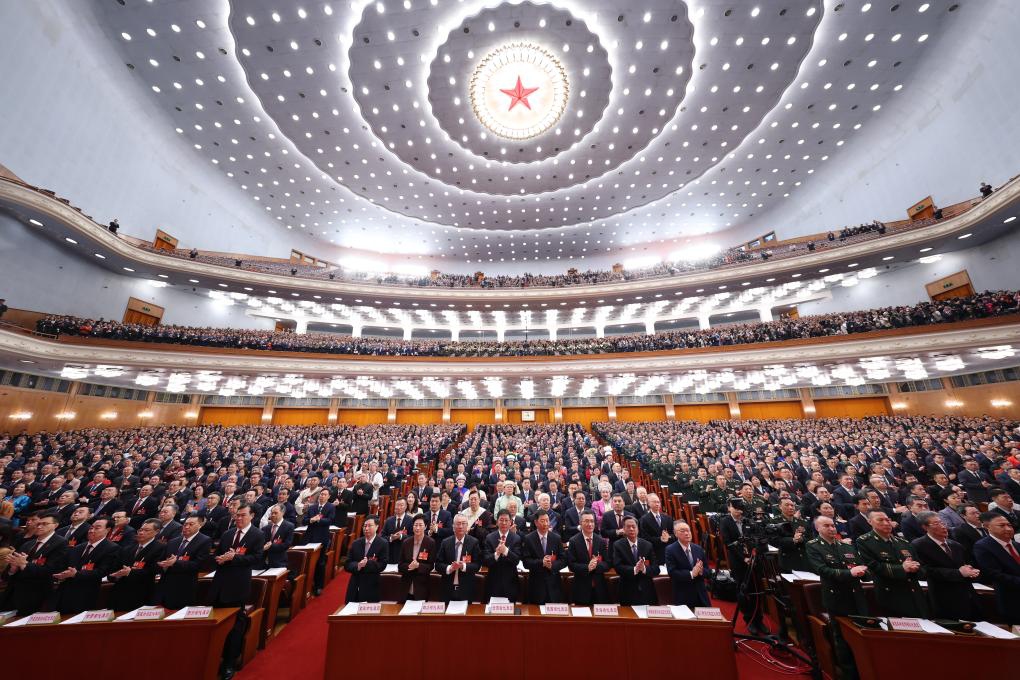 The opening meeting of the fourth session of the 14th National People's Congress (NPC) is held at the Great Hall of the People in Beijing, capital of China, March 5, 2026. (Xinhua/Huang Jingwen)