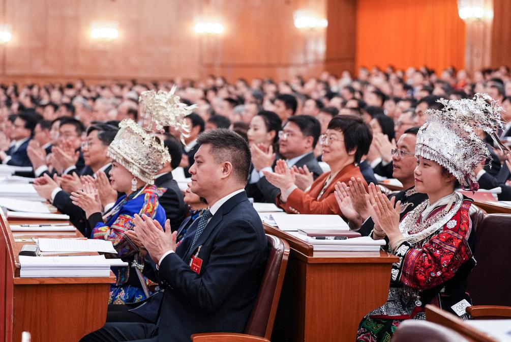 The opening meeting of the fourth session of the 14th National People's Congress (NPC) is held at the Great Hall of the People in Beijing, capital of China, March 5, 2026. (Xinhua/Xing Guangli)