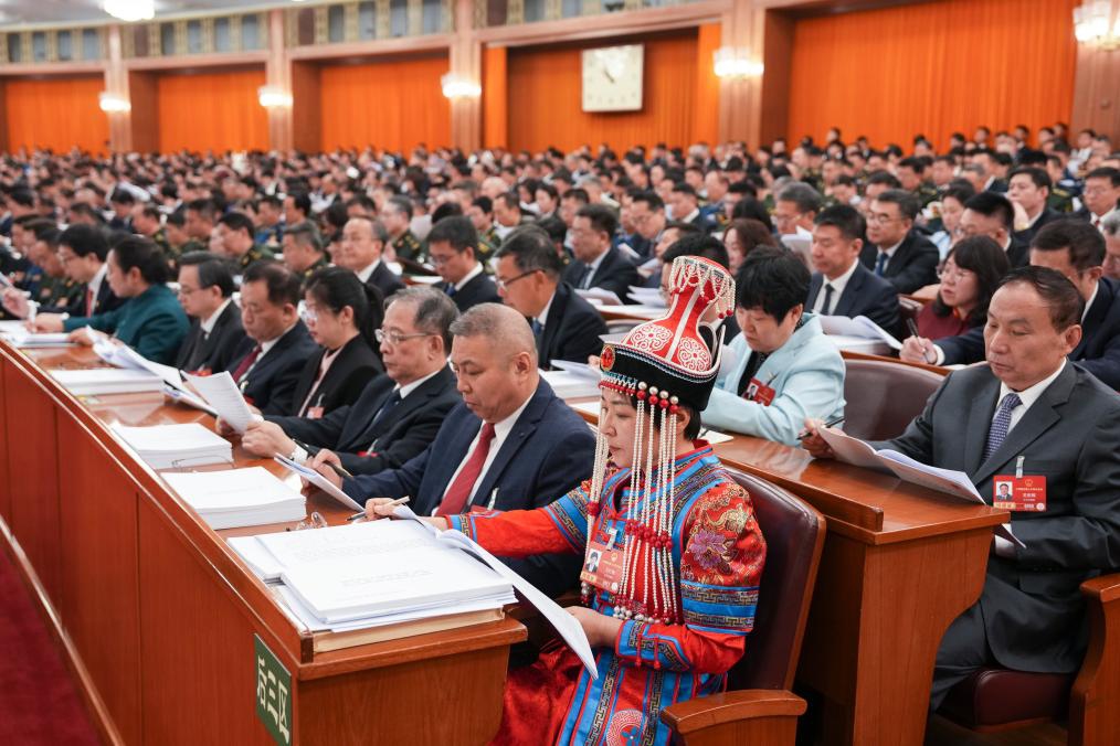 The opening meeting of the fourth session of the 14th National People's Congress (NPC) is held at the Great Hall of the People in Beijing, capital of China, March 5, 2026. (Xinhua/Xing Guangli)
