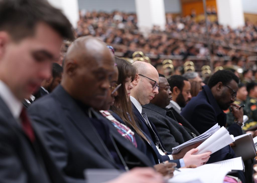 Foreign diplomatic envoys to China attend the opening meeting of the fourth session of the 14th National People's Congress (NPC) at the Great Hall of the People in Beijing, capital of China, March 5, 2026. (Xinhua/Li Xiao)