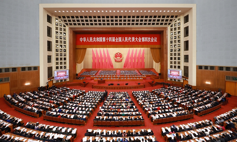 The opening meeting of the fourth session of the 14th National People's Congress (NPC) is held at the Great Hall of the People in Beijing, capital of China, March 5, 2026. (Xinhua/Wang Ye)