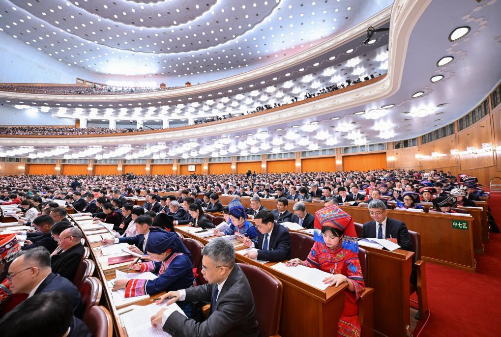 The opening meeting of the fourth session of the 14th National People's Congress (NPC) is held at the Great Hall of the People in Beijing, capital of China, March 5, 2026. (Xinhua/Li Xiang)