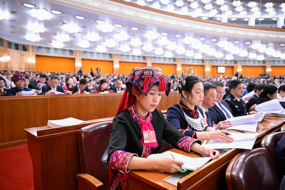 The opening meeting of the fourth session of the 14th National People's Congress (NPC) is held at the Great Hall of the People in Beijing, capital of China, March 5, 2026. (Xinhua/Shen Hong)