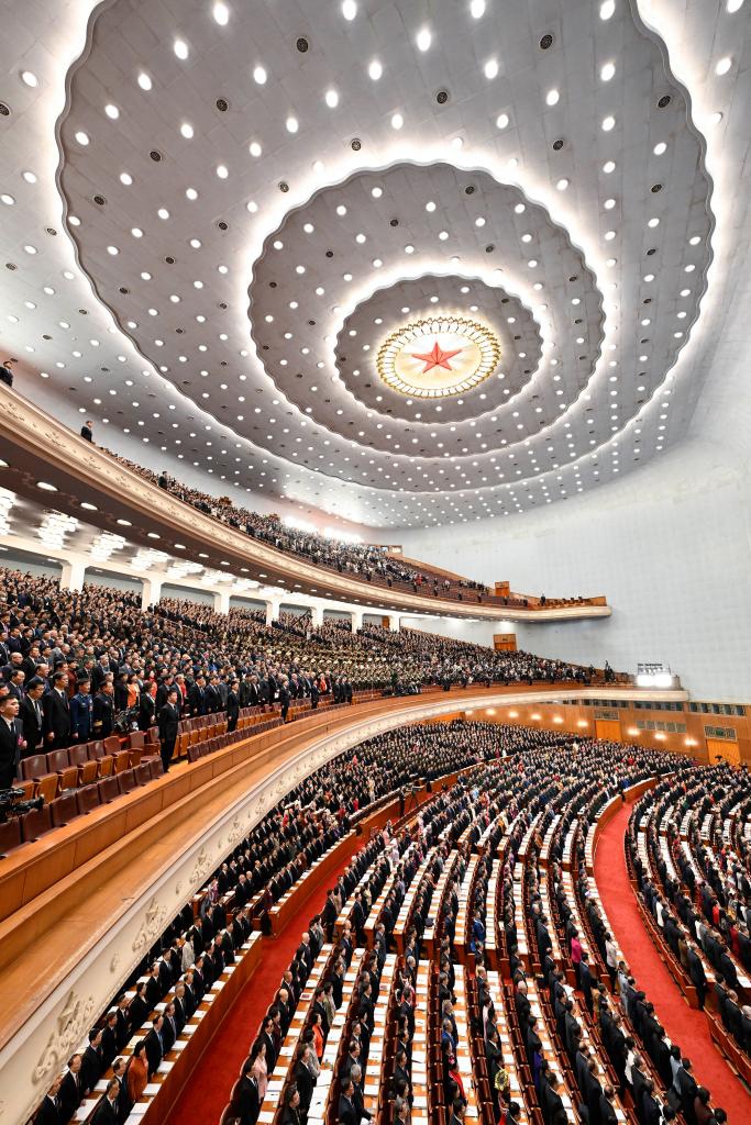 The opening meeting of the fourth session of the 14th National People's Congress (NPC) is held at the Great Hall of the People in Beijing, capital of China, March 5, 2026. (Xinhua/Yin Bogu)