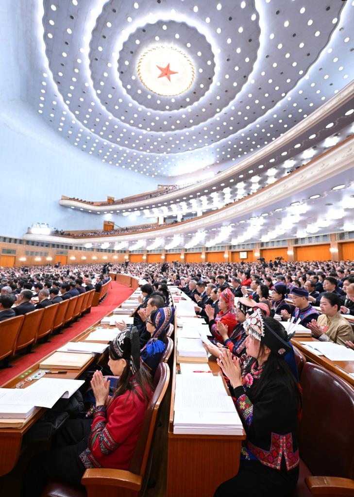 The opening meeting of the fourth session of the 14th National People's Congress (NPC) is held at the Great Hall of the People in Beijing, capital of China, March 5, 2026. (Xinhua/Li Xiang)