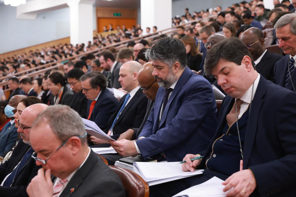 Foreign diplomatic envoys to China attend the opening meeting of the fourth session of the 14th National People's Congress (NPC) at the Great Hall of the People in Beijing, capital of China, March 5, 2026. (Xinhua/Liu Bin)