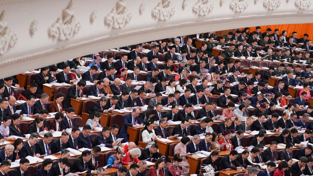 The opening meeting of the fourth session of the 14th National People's Congress (NPC) is held at the Great Hall of the People in Beijing, capital of China, March 5, 2026. (Xinhua/Wang Jianhua)