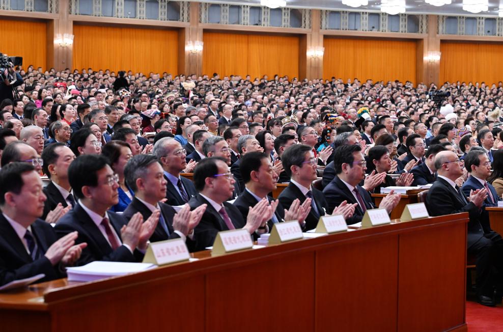 The opening meeting of the fourth session of the 14th National People's Congress (NPC) is held at the Great Hall of the People in Beijing, capital of China, March 5, 2026. (Xinhua/Rao Aimin)