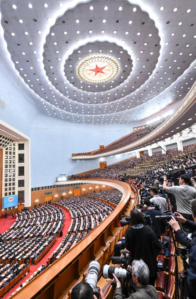 The opening meeting of the fourth session of the 14th National People's Congress (NPC) is held at the Great Hall of the People in Beijing, capital of China, March 5, 2026. (Xinhua/Li Xin)