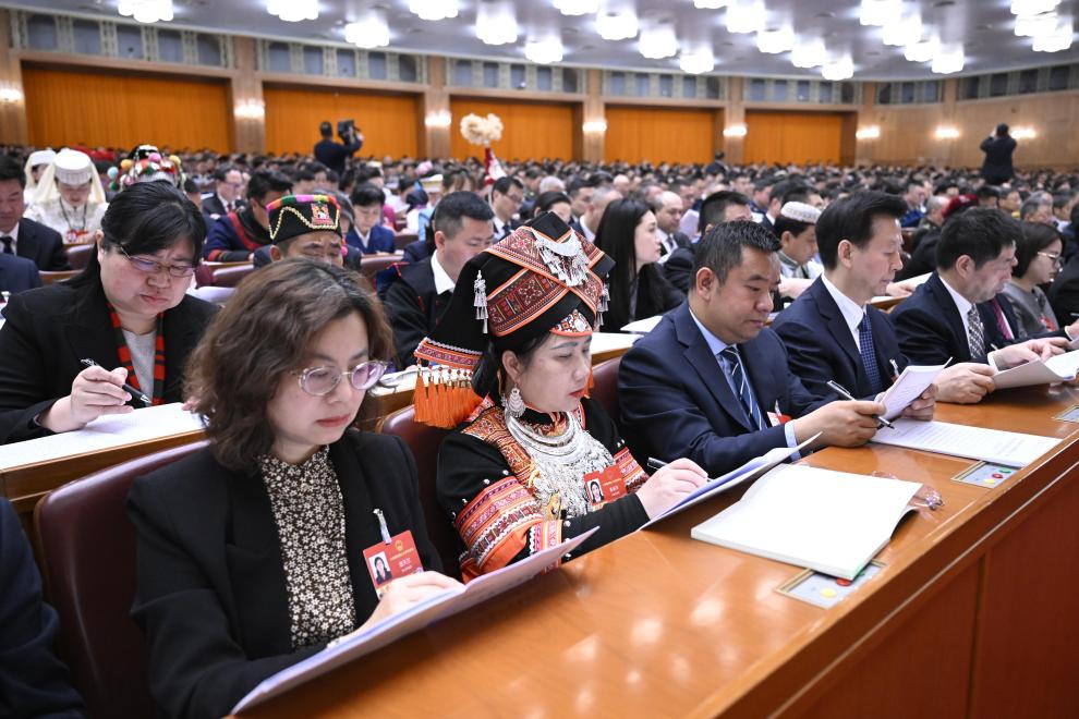 The opening meeting of the fourth session of the 14th National People's Congress (NPC) is held at the Great Hall of the People in Beijing, capital of China, March 5, 2026. (Xinhua/Shen Hong)