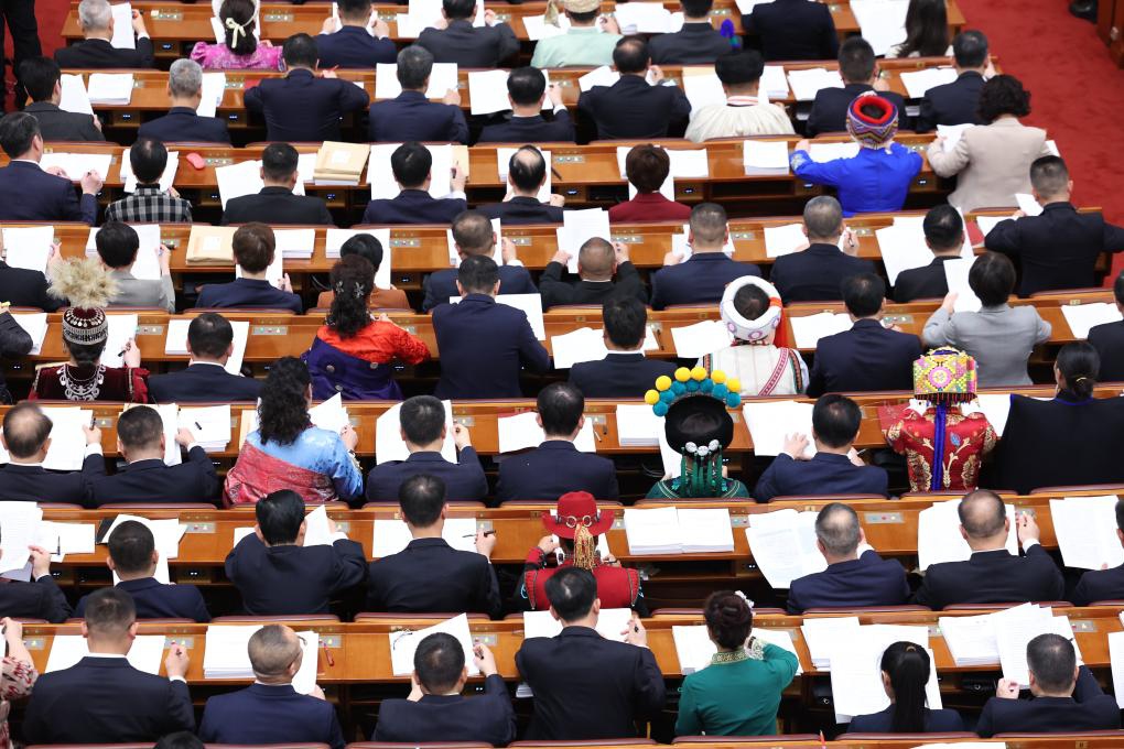 The opening meeting of the fourth session of the 14th National People's Congress (NPC) is held at the Great Hall of the People in Beijing, capital of China, March 5, 2026. (Xinhua/Liu Weibing)