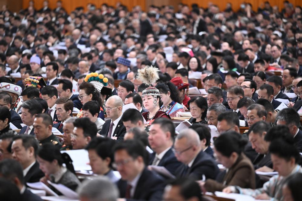 The opening meeting of the fourth session of the 14th National People's Congress (NPC) is held at the Great Hall of the People in Beijing, capital of China, March 5, 2026. (Xinhua/Yan Yan)
