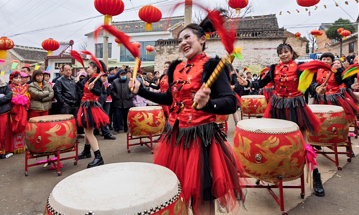 Villagers perform Shehuo program, bringing the festive atmosphere of the Lantern Festival to its peak in Nanjing, East China's Jiangsu Province, on February 27, 2026. Photo: VCG
