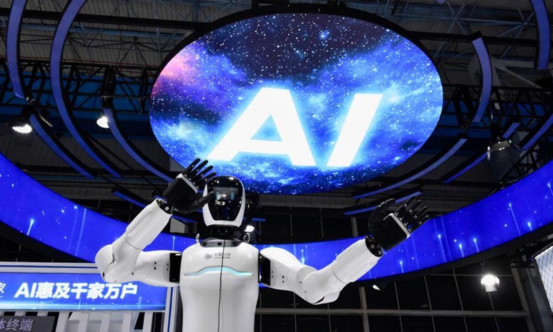 A humanoid robot of China Mobile is pictured at the exhibition area of the 2025 Global Industrial Internet Conference in Shenyang, northeast China's Liaoning Province, Sept. 7, 2025. (Photo: Xinhua)