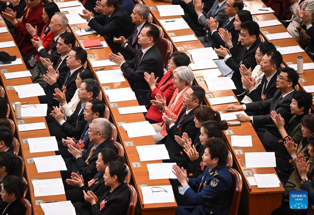 The third plenary meeting of the fourth session of the 14th National Committee of the Chinese People's Political Consultative Conference (CPPCC) is held at the Great Hall of the People in Beijing, capital of China, March 8, 2026. (Xinhua/Jin Liangkuai)