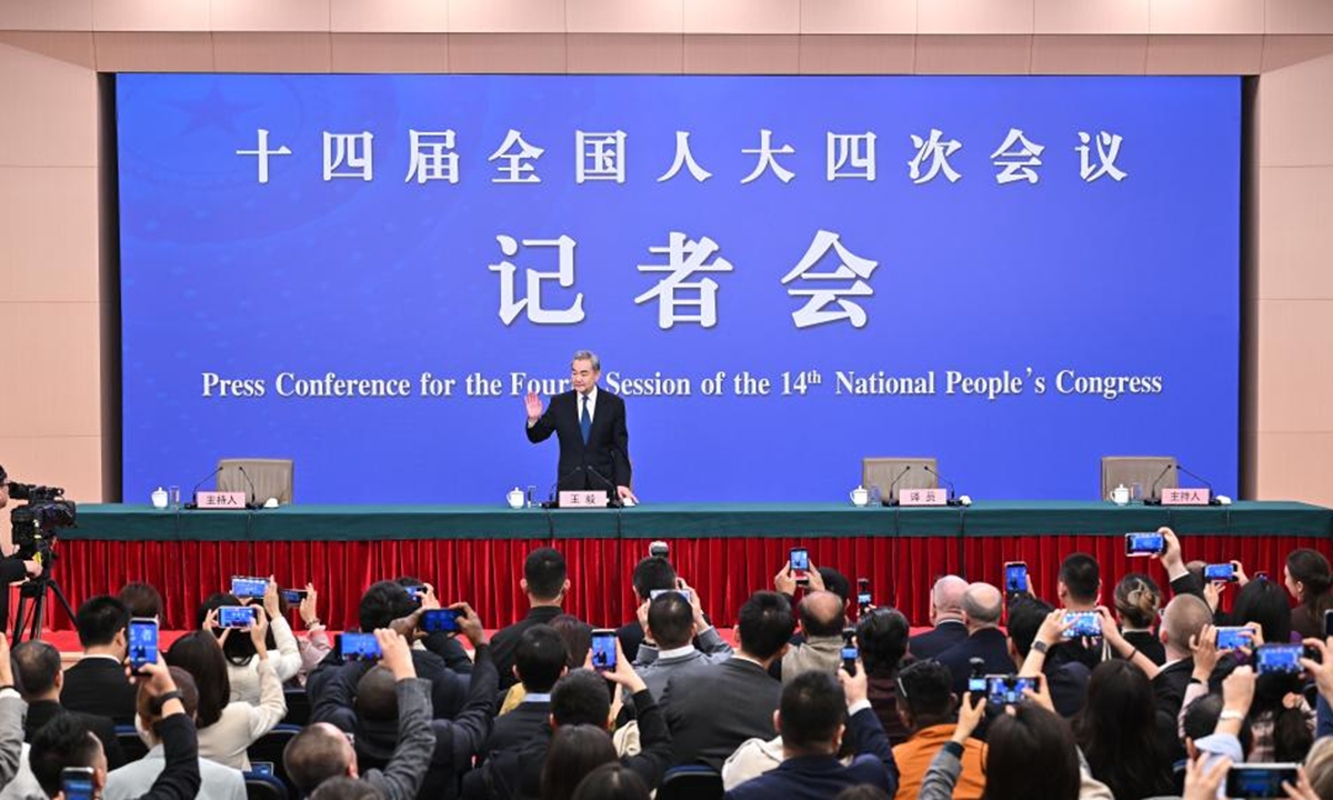 Chinese Foreign Minister Wang Yi, also a member of the Political Bureau of the Communist Party of China Central Committee, attends a press conference on China's foreign policy and external relations on the sidelines of the fourth session of the 14th National People's Congress (NPC) in Beijing, capital of China, March 8, 2026. Photo: Xinhua