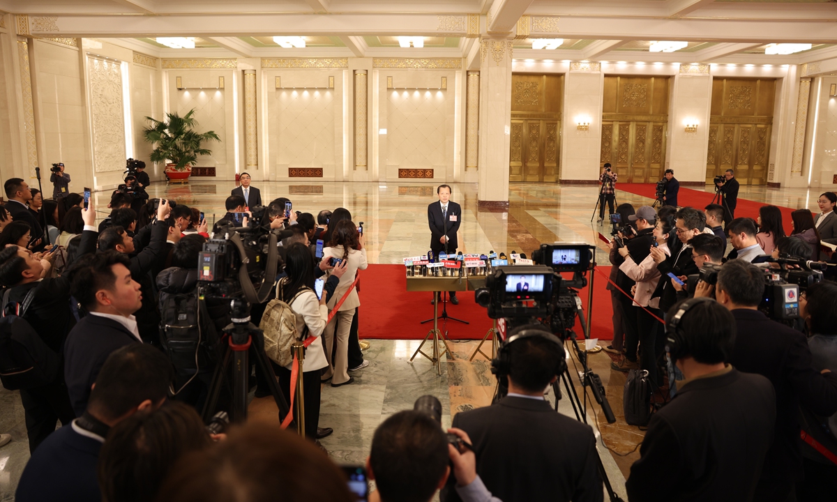 Chinese Minister of Transport Liu Wei gives an interview after the second plenary meeting of the fourth session of the 14th National People's Congress (NPC) at the Great Hall of the People in Beijing, capital of China, on March 9, 2026. Photo: VCG
