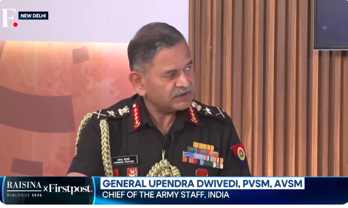 Photo: A screenshot of India's Chief of the Army Staff General Upendra Dwivedi speaking at Raisina Dialogue 2026