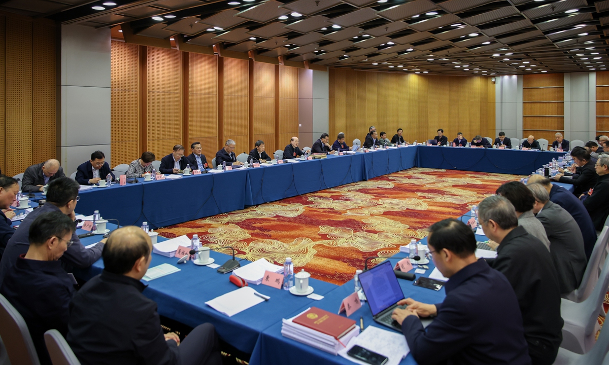 The group for friendship with foreign countries at the fourth session of the 14th Chinese People's Political Consultative Conference National Committee holds a meeting on March 10, 2026 in Beijing, with political advisors including Xie Feng, Chinese Ambassador to the US, in attendance. Photo: VCG