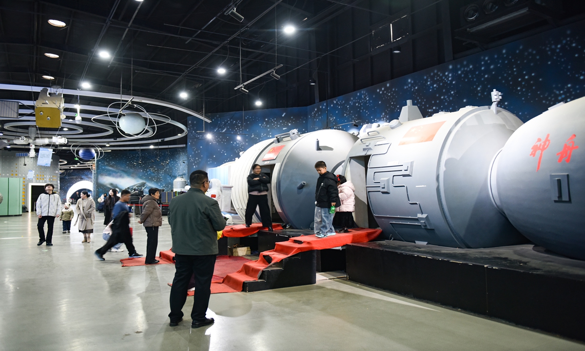 Families visit a space science museum in Rizhao, East China's Shandong Province, on Feb 17, 2026, during the Spring Festival holiday, as children explore China's space technology and experience the fascination of aerospace science. Photo: VCG
