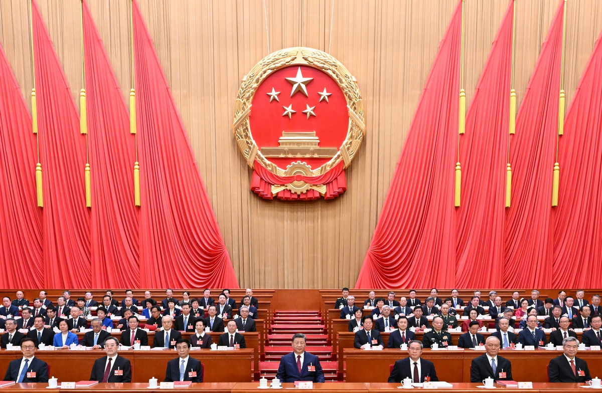 The 14th National People's Congress (NPC) holds the closing meeting of its fourth session at the Great Hall of the People in Beijing, capital of China, March 12, 2026. Chinese President Xi Jinping and other leaders including Li Qiang, Wang Huning, Cai Qi, Ding Xuexiang, Li Xi and Han Zheng attended the meeting. (Photo: Xinhua)