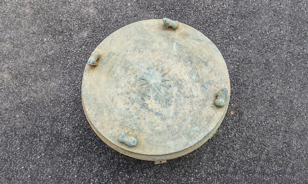 The drum unearthed in Weixin county, Southwest China's Yunnan Province Photo: Courtesy of the Weixin County Cultural Relics Management Department