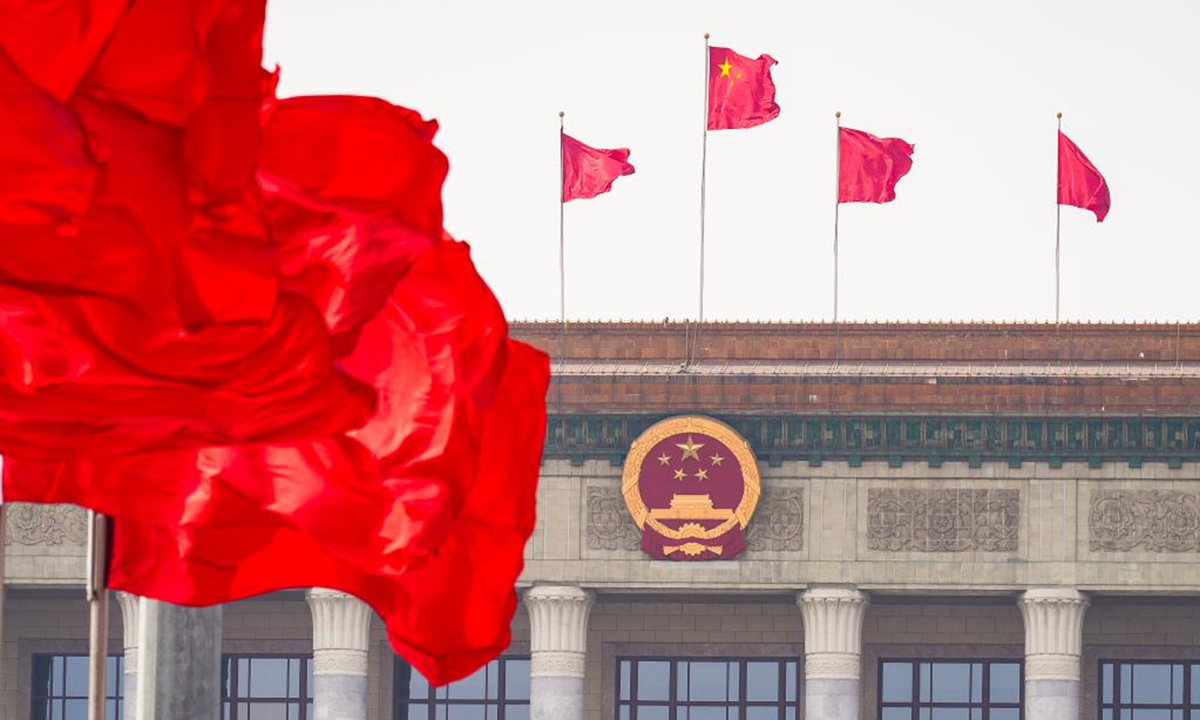 This photo taken on March 12, 2026 shows the Great Hall of the People ahead of the closing meeting of the fourth session of the 14th National People's Congress (NPC) in Beijing, capital of China. (Xinhua)