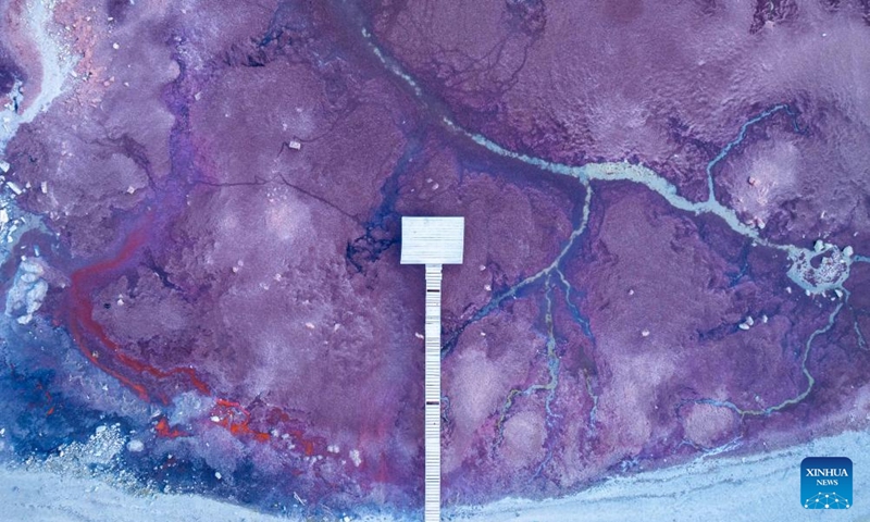 An aerial drone photo taken on March 10, 2026 shows a coast scenery of the Caspian Sea in Aktau, Kazakhstan. Photo: Xinhua