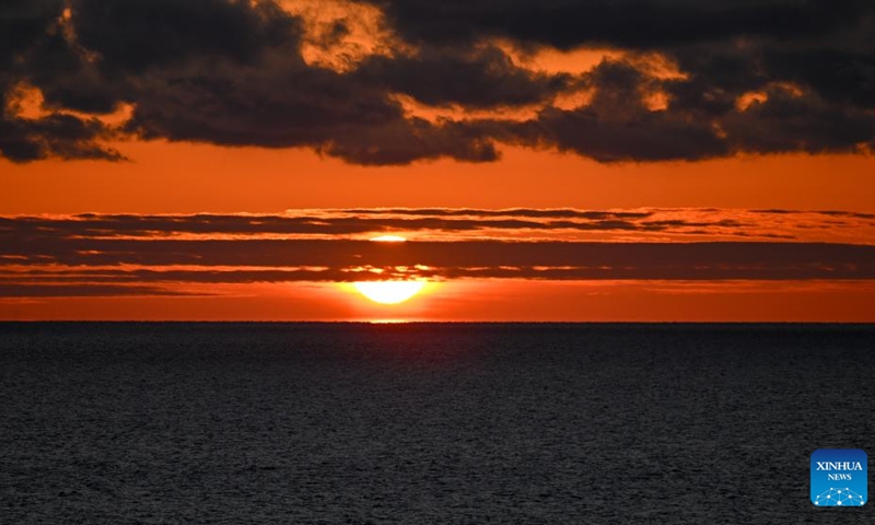This photo taken on March 10, 2026 shows a view of the Caspian Sea at sunset in Aktau, Kazakhstan. Photo: Xinhua