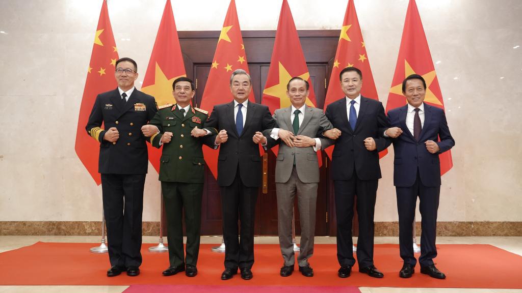 The first ministerial meeting of the China-Vietnam 3+3 strategic dialogue on diplomacy, defense and public security is held in Hanoi, Vietnam on March 16, 2026. Chinese Foreign Minister Wang Yi, Minister of Public Security Wang Xiaohong and Minister of National Defense Dong Jun chaired the meeting, together with Vietnamese Foreign Minister Le Hoai Trung, Defense Minister Phan Van Giang and Minister of Public Security Luong Tam Quang. (Xinhua/Hu Jiali)


