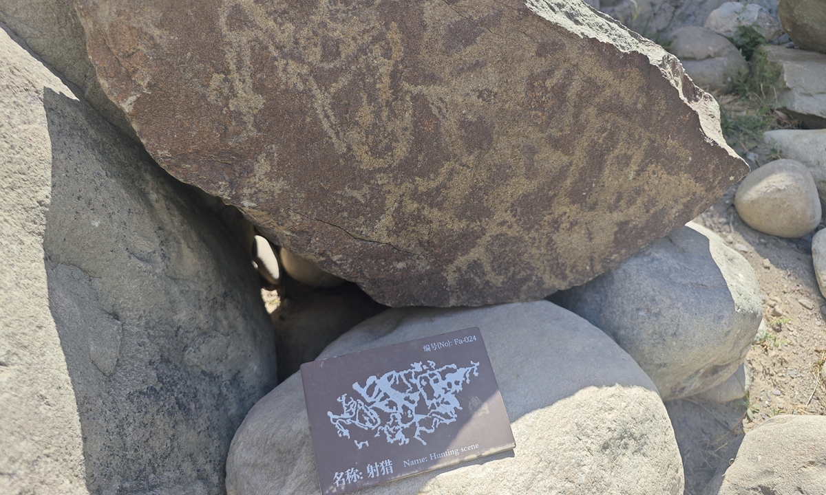 A petroglyph of a hunting scene in the Helan Mountains rock art cluster on May 19, 2025 Photo: VCG