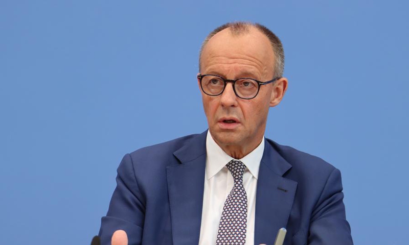 German Chancellor Friedrich Merz speaks during his summer press conference in Berlin, Germany on July 18, 2025.  (Xinhua/Li Hanlin)
