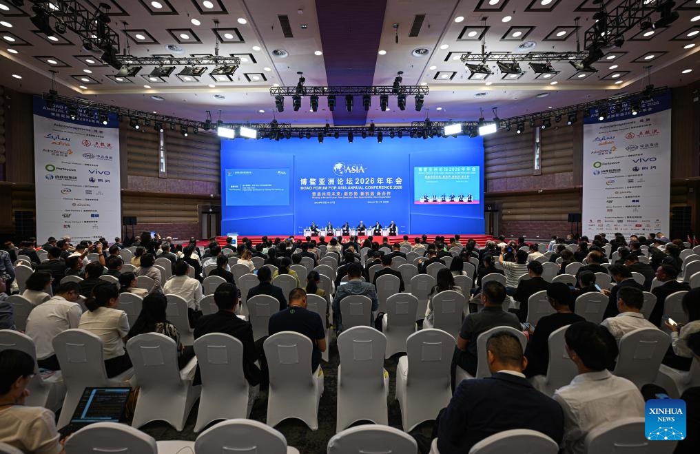 This photo taken on March 24, 2026 shows a view of a panel discussion themed on Free Trade Ports: Opportunities and Missions as Gateways for Opening-up during the Boao Forum for Asia (BFA) Annual Conference 2026 in Boao, south China's Hainan Province. (Xinhua/Pu Xiaoxu)


