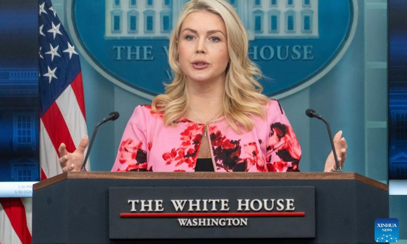 White House Press Secretary Karoline Leavitt speaks during a press briefing at the White House in Washington, D.C., the United States, March 30, 2026. (Photo by Li Yuanqing/Xinhua)

