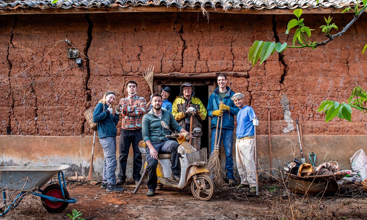 Patrick Nijs (middle), former Belgian ambassador to China, and his friends renovate local houses in Yunnan Province in May 2025. Photo: Courtesy of Nijs