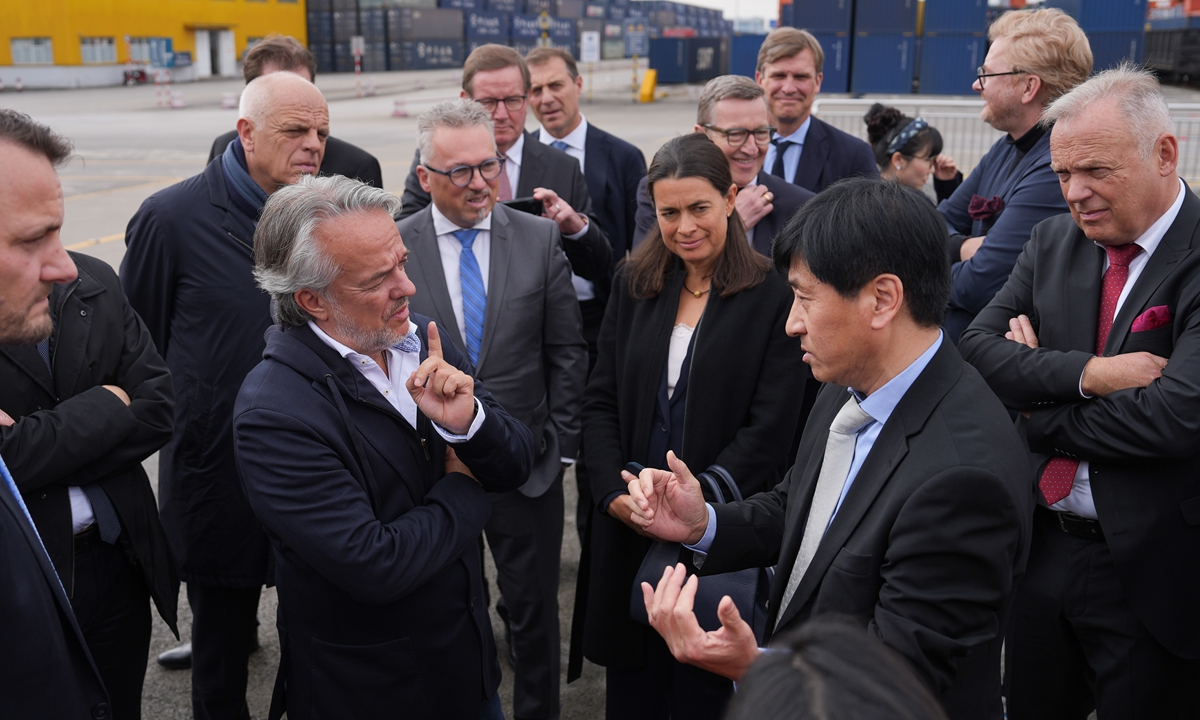A delegation of some 20 German CEOs visit Chongqing Railway Container Central Station in Shapingba district of Southwest China's Chongqing on March 18, 2026, to explore practical cooperation opportunities. Photo: VCG