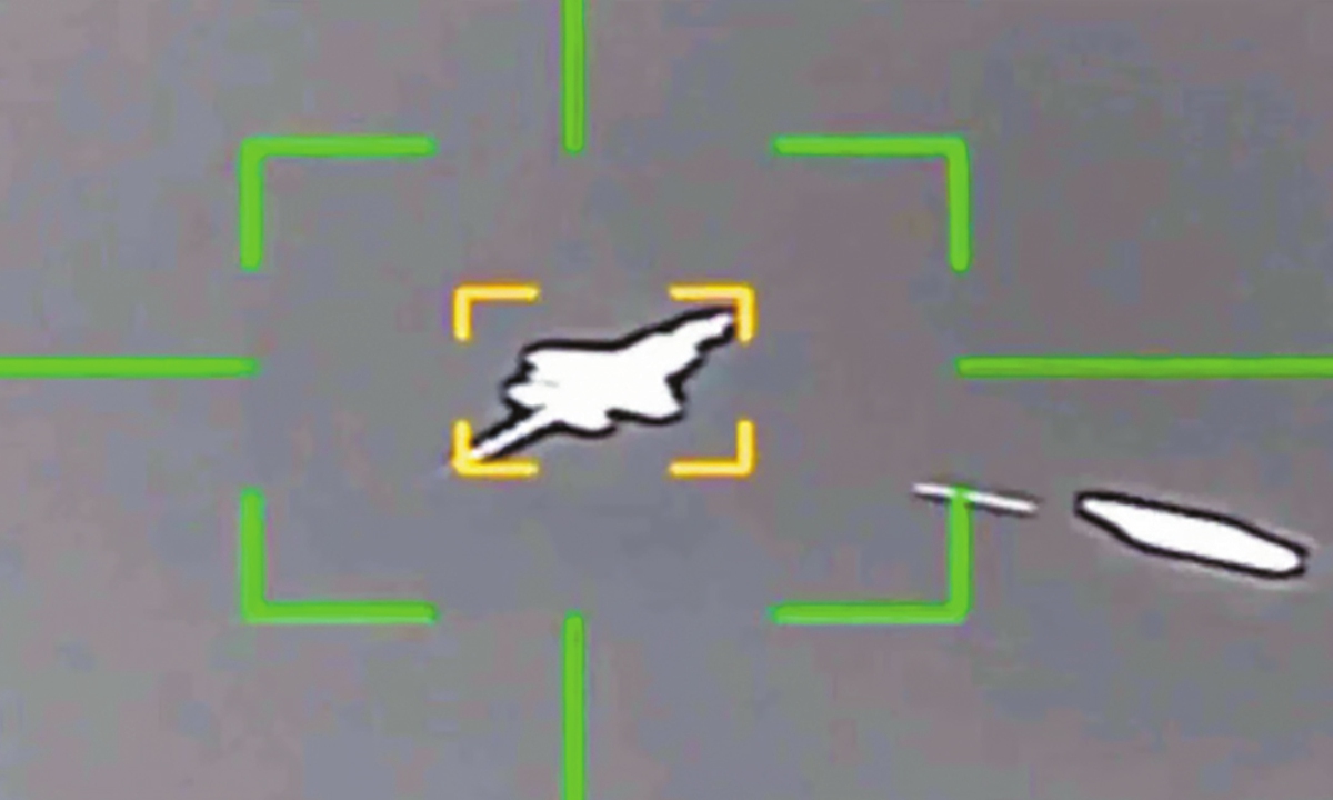 Photo: Screenshot from a video released by Iran's Islamic Republic News Agency on X purporting to show an F-35 being targeted and struck by an Iranian air defense system.
