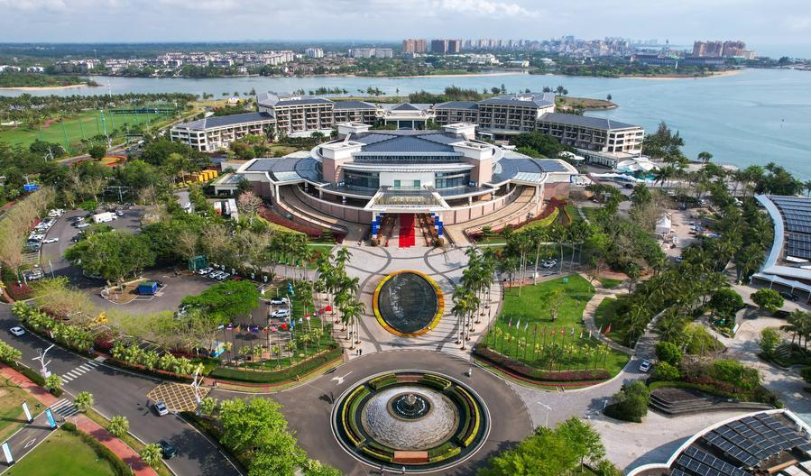 An aerial drone photo taken on March 20, 2026 shows a view of the Boao Forum for Asia (BFA) International Conference Center in Boao Town of Qionghai City, south China's Hainan Province.  (Xinhua/Yang Guanyu)
