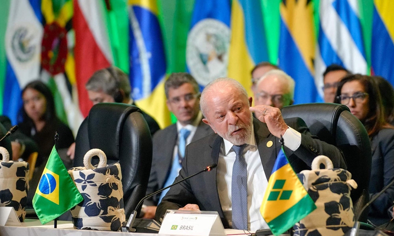 Handout picture released by the Colombia Presidency press office showing Brazilian President Luiz Inacio Lula da Silva speaking during the X Summit of Heads of State and Government, within the framework of the CELAC-Africa High-Level Forum in Bogota, on March 21, 2026. Photo: CFP
