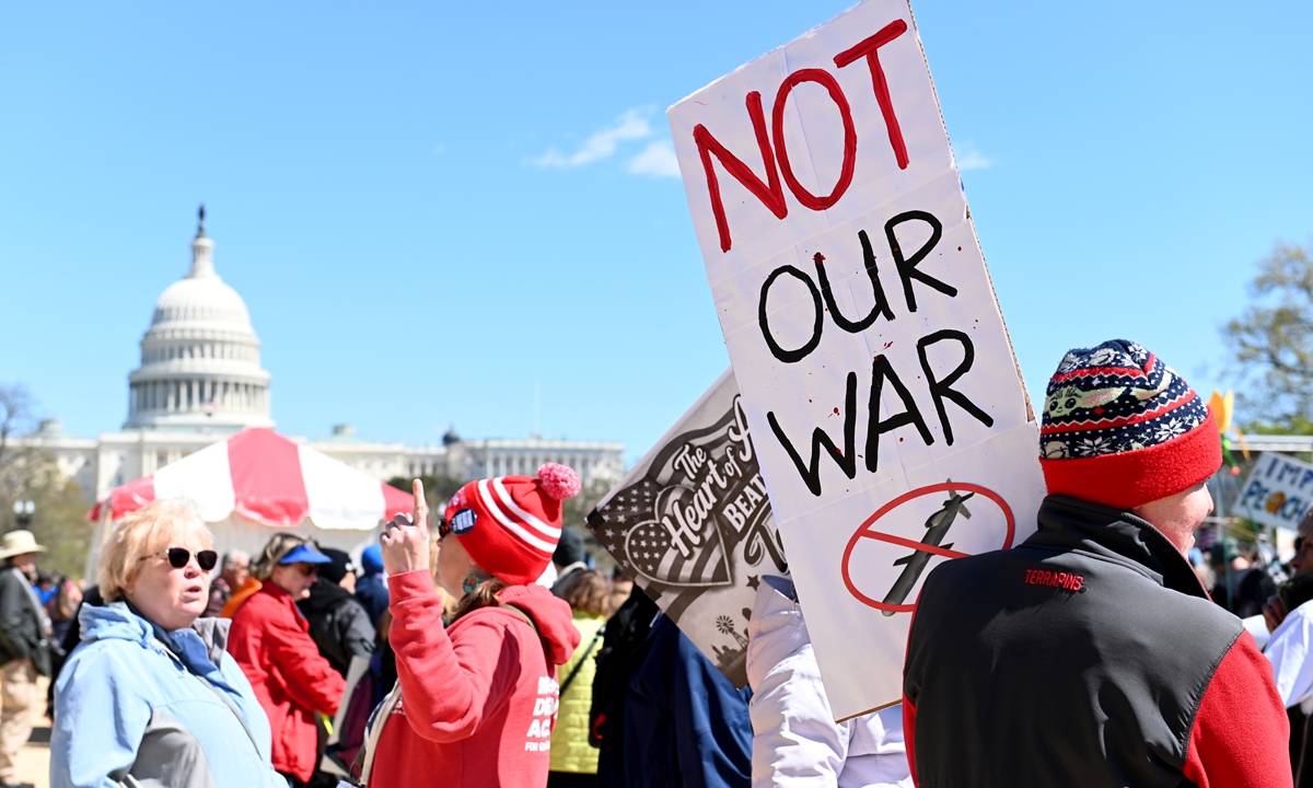 Over 3,000 protests staged across US on one month of strikes against Iran, scale ‘suggests mounting public dissatisfaction that risks more chaos’: expert  - Global Times