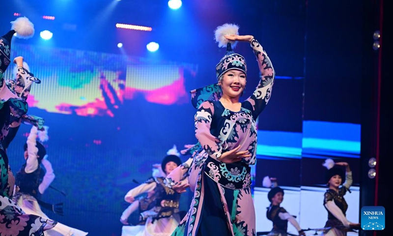 Performers dance during the opening ceremony of the first Youth Delphic Games of the Shanghai Cooperation Organization (SCO) member states in Bishkek, the capital of Kyrgyzstan, on March 24, 2026. The opening ceremony of the first Youth Delphic Games of the Shanghai Cooperation Organization (SCO) member states was held on Tuesday in Bishkek, attended by representatives of the arts from the 10 SCO member countries. (Xinhua/Li Renzi)

