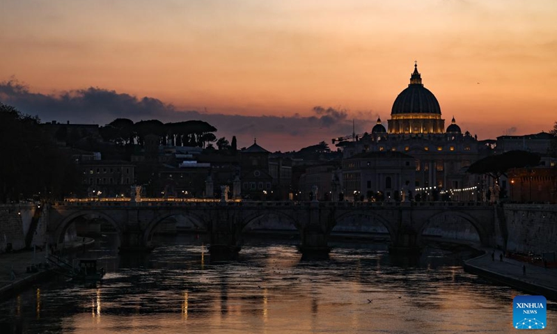 Photo taken on March 25, 2026 shows sunset view in Rome, capital of Italy. (Xinhua/Wang Kaiyan)

