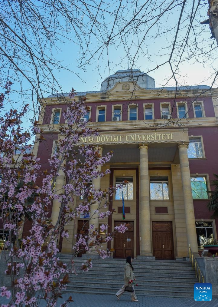 This photo taken on March 24, 2026 shows a view of the Ganja State University in Ganja, Azerbaijan. Ganja is Azerbaijan's second-largest city and one of the countries' historic sites. (Xinhua/Chen Junfeng)

