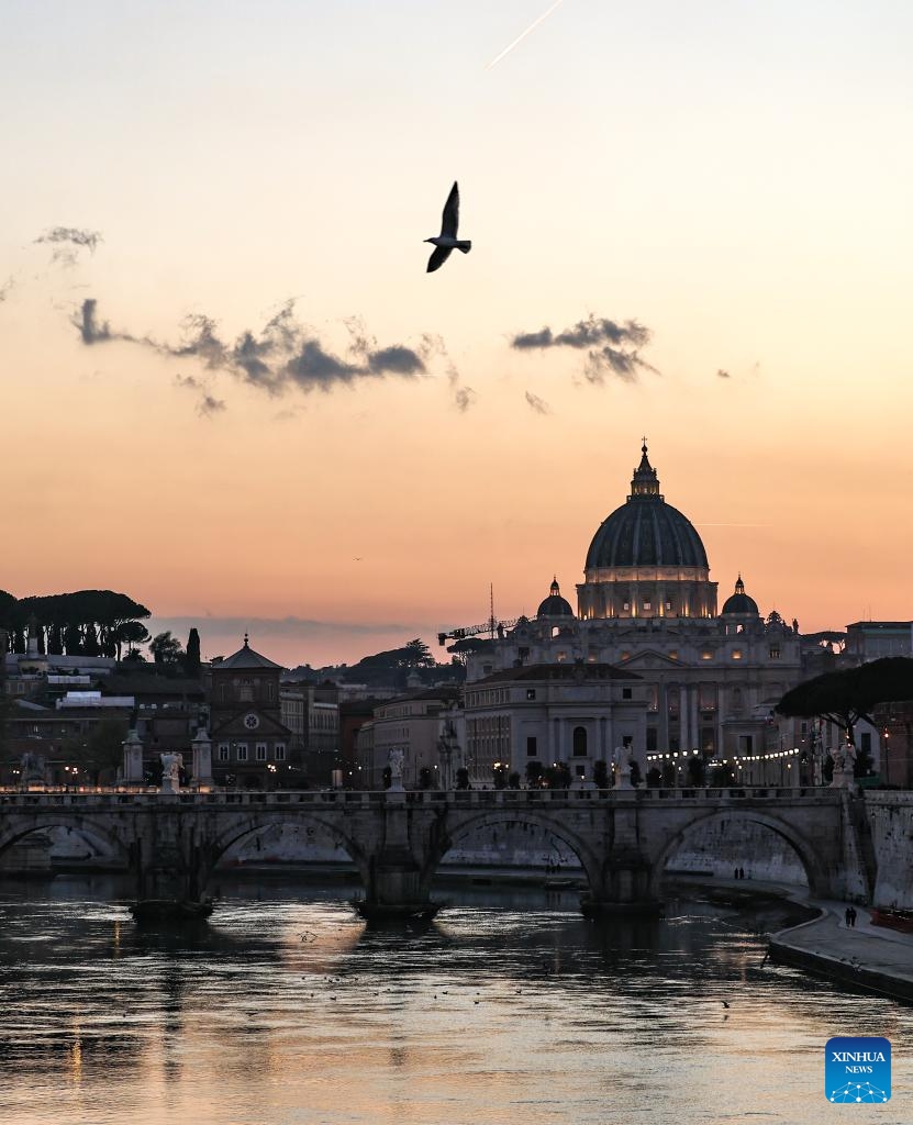 Photo taken on March 25, 2026 shows sunset view in Rome, capital of Italy. (Xinhua/Wang Kaiyan)

