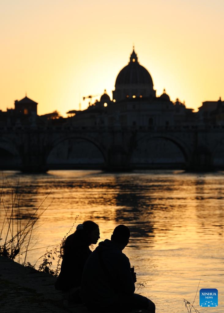 Photo taken on March 25, 2026 shows sunset view in Rome, capital of Italy. (Xinhua/Wang Kaiyan)

