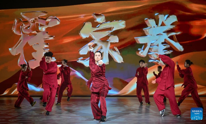 Artists perform during the opening ceremony of the 10th World Junior Wushu Championships in Tianjin, north China, March 25, 2026. (Xinhua/Sun Fanyue)

