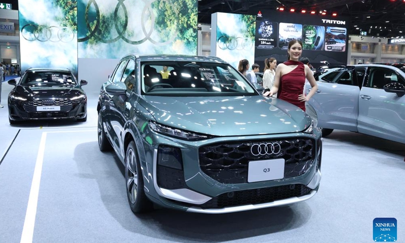 This photo taken on March 26, 2026 shows an Audi Q3 during the 47th Bangkok International Motor Show in Nonthaburi, Thailand. This year's motor show is held from March 25 to April 5. (Xinhua/Sun Weitong)