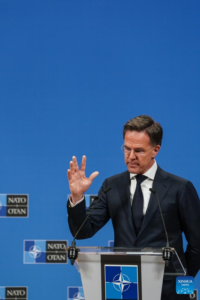 North Atlantic Treaty Organization (NATO) Secretary General Mark Rutte speaks at a press conference in Brussels, Belgium, March 26, 2026. NATO countries continued to raise defense spending in 2025, with total expenditure expected to exceed 1.4 trillion U.S. dollars, according to the organization's annual report released on Thursday. (Xinhua/Peng Ziyang)

