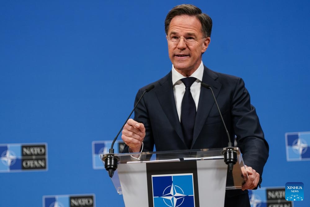North Atlantic Treaty Organization (NATO) Secretary General Mark Rutte speaks at a press conference in Brussels, Belgium, March 26, 2026. NATO countries continued to raise defense spending in 2025, with total expenditure expected to exceed 1.4 trillion U.S. dollars, according to the organization's annual report released on Thursday. (Xinhua/Peng Ziyang)

